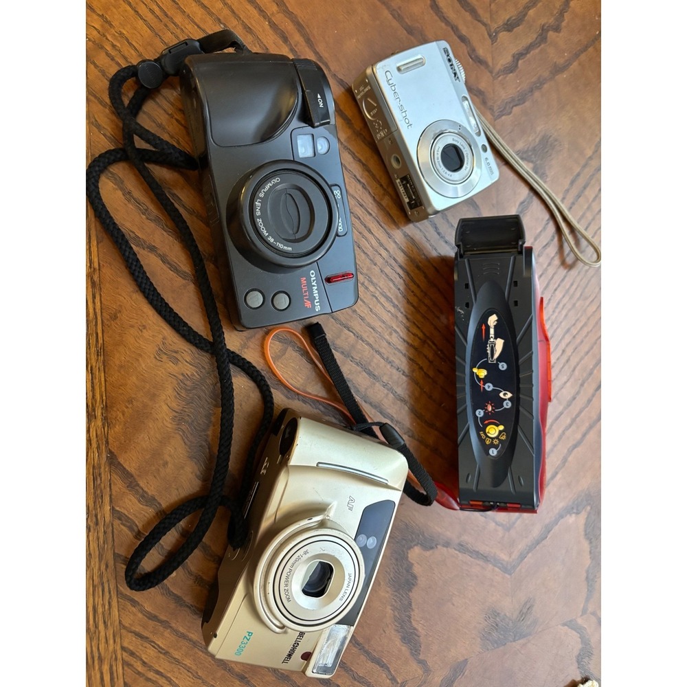 Vintage Camera Lot Olympus Sony Cyber-shot Bell+Howell Polaroid 35mm Digital